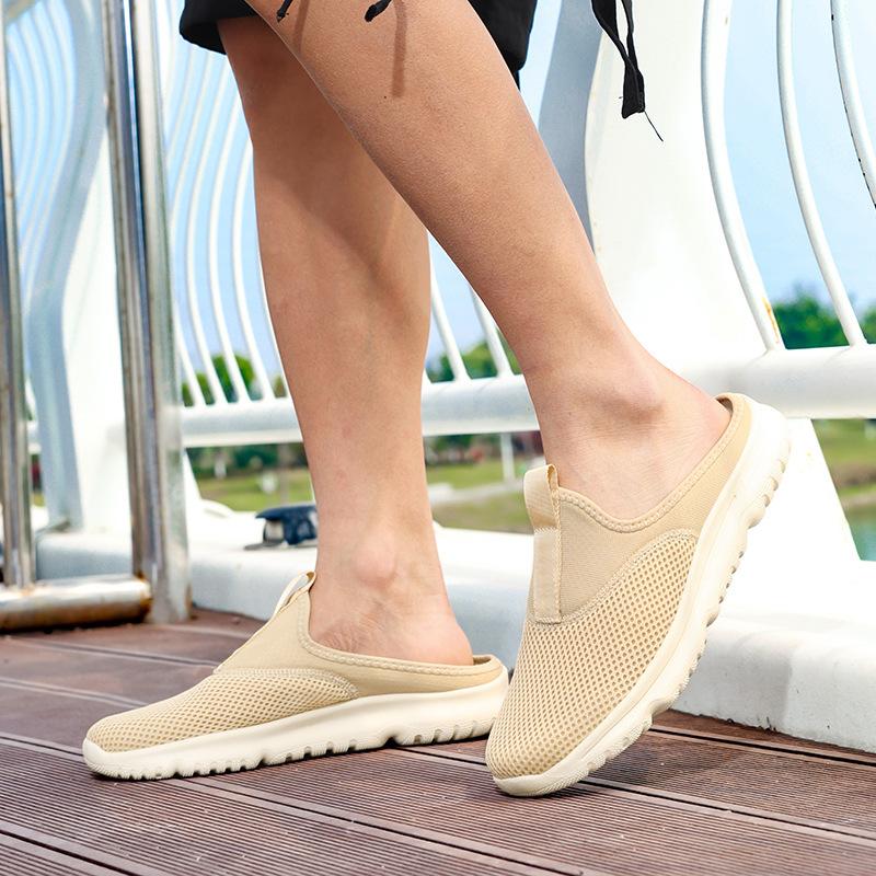 Breathable mesh half tray outer wear thick sole one pedal leisure sports beach shoes couple large size