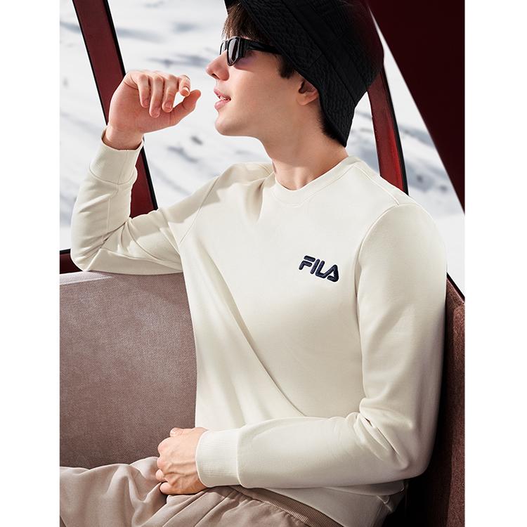 Fila Casual Simple Knit Logo Pullover Sweatshirt Men Sweatshirt Fog-Lotus-White F11M249213FIV