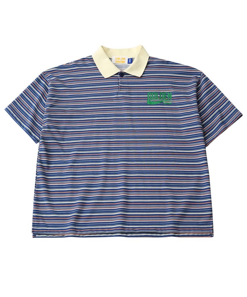 GOLDEN SUNSHINE Stripe Collar Half T-Shirts_Blue