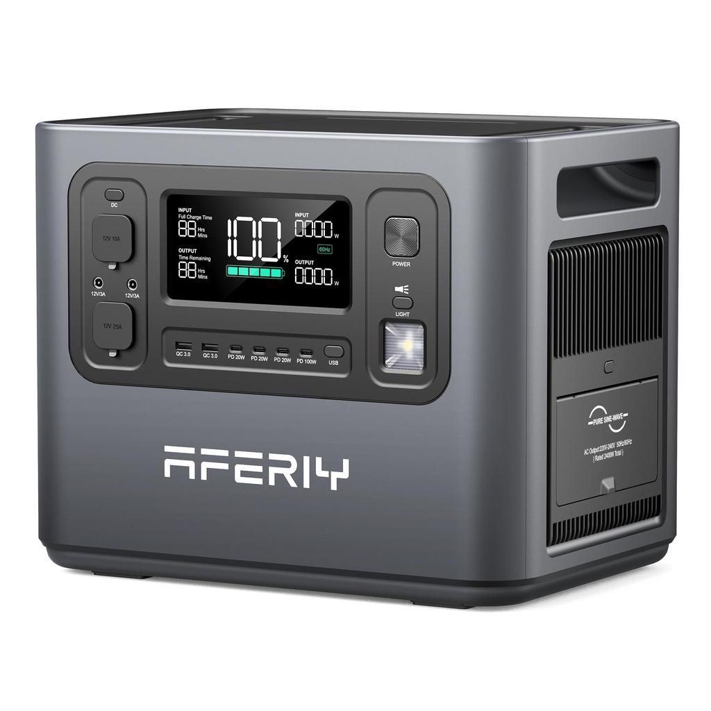 AFERIY P210 Stazione di Alimentazione Portatile 2400W 2048Wh Batteria LiFePO4 13 Uscite, Ricarica Rapida, Controllo App, Alimentatore Mobile per Campeggio all'Aperto