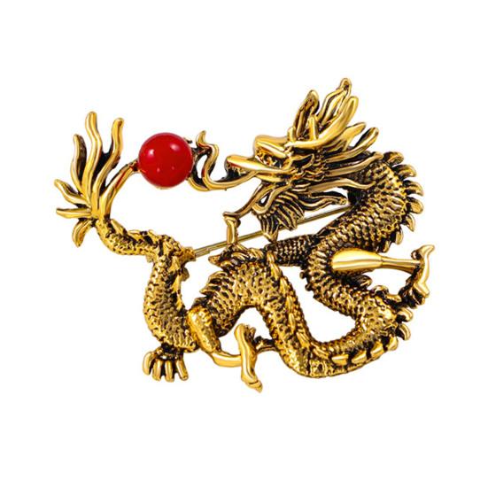 Chinese Style Zodiac Dragon Brooch Faux Pearl Decor Spring Festival Pin Cartoon Animal Shape Suit Lapel Hat Bag Badge