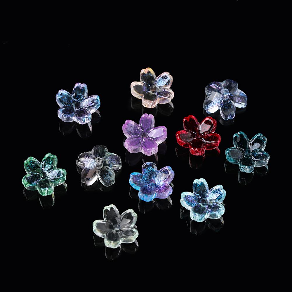 

20pcs/lot Colorful Sakura Flower Lampwork Beads Caps Glass Spacer Beads for Jewelry Making DIY Hairpin Accessories