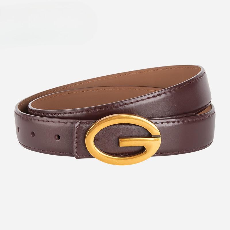 Versatile Women's Thin Belt Genuine Leather Paired with Jeans Fashionable Casual Letter Buckle Belt Women's Simple Belt