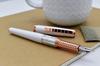 Xezo Speed Master Fountain Fine Matte White with White Rose Gold Lightweight Brass Pen, Nib. Mother-of-pearl Finish. Plated. Body.