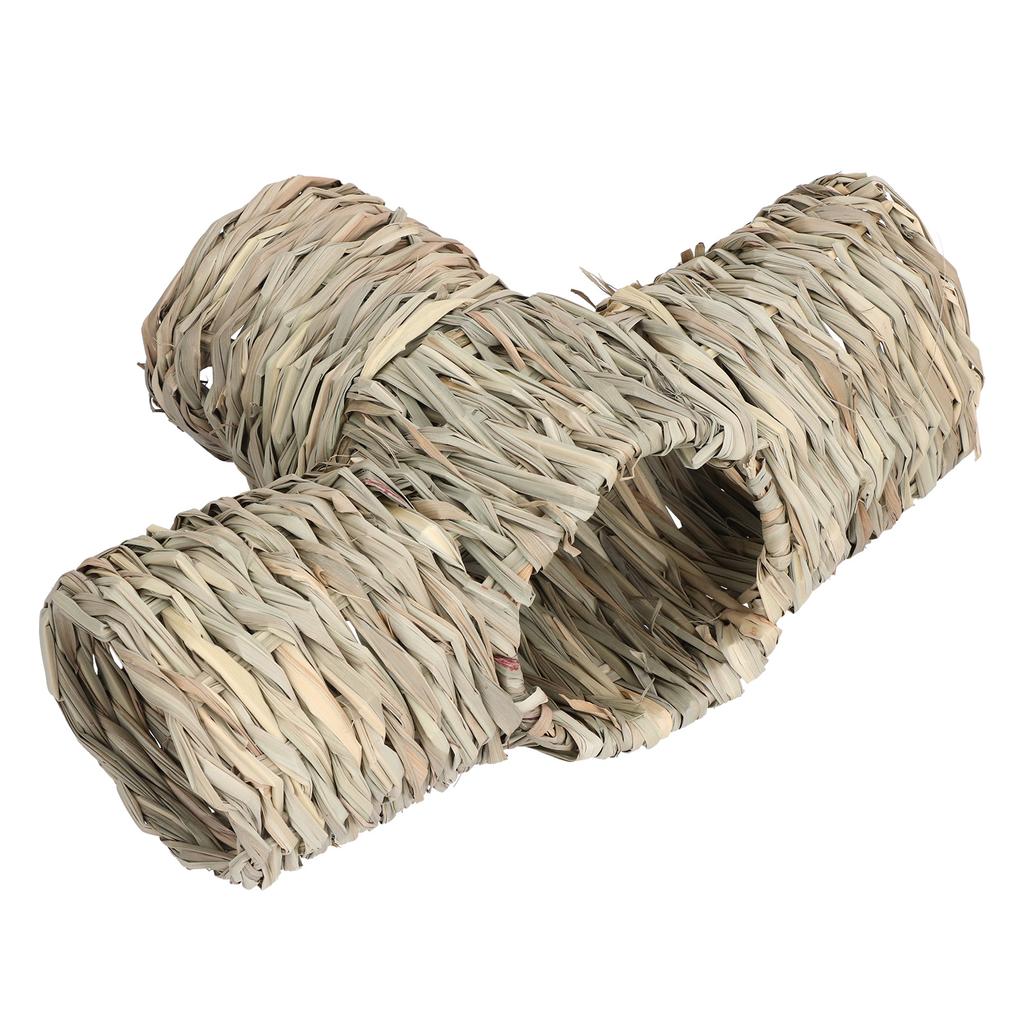 Hideaway Grass Tunnel Toy Straw House with Four Open Entrances for Rats Syrian Hamster Ferrets Guinea Pig