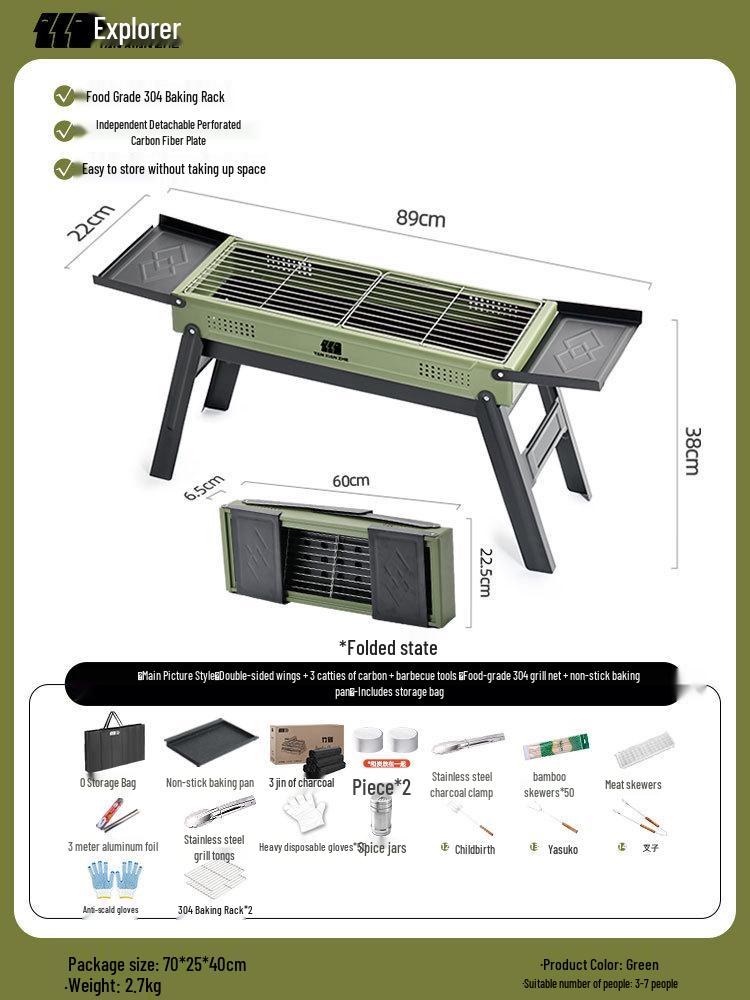 Explorer Portable Charcoal Camping Grill - Folding Outdoor BBQ Rack Roaster