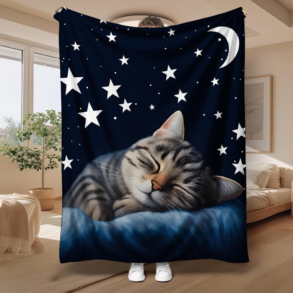 1Pc Digital Printed Cute Cat-Themed Flannel Bed Blanket Mattress Cover Blanket For Family Beds,Sofas,Offices,Outdoor Camping