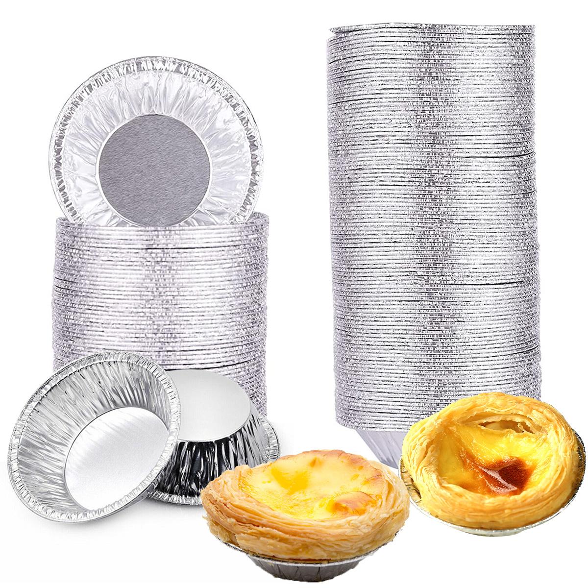 

100Pcs Mini Round Egg Tart Pans Aluminum Foil Eggtart Mold Cupcake Pie Case Containers Kitchen Bakeware for Party Bakery Store
