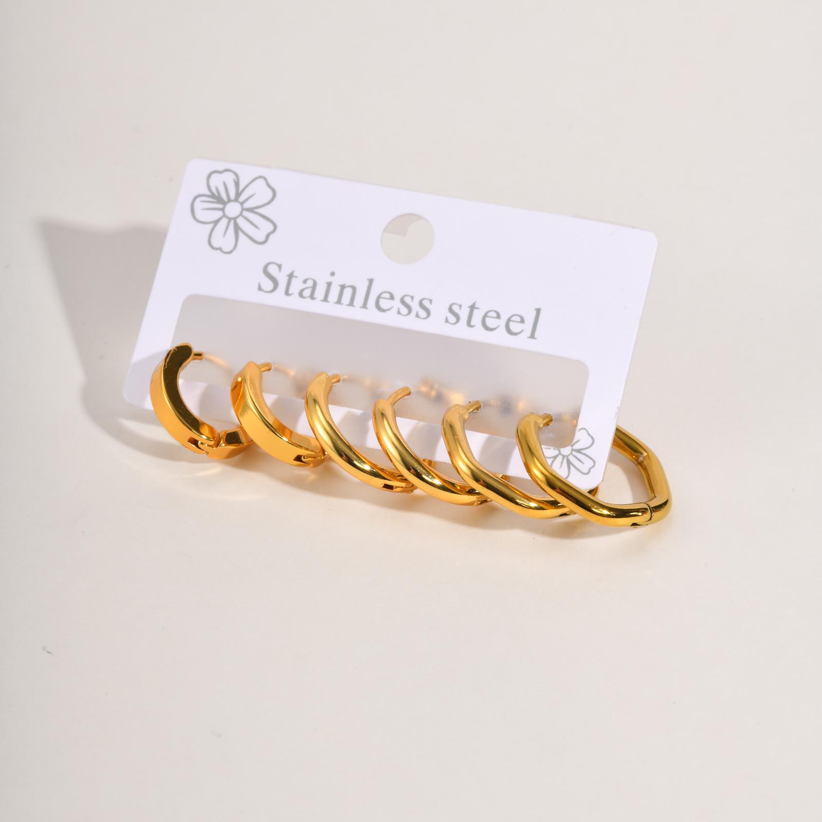Vnox 6pcs/Set Stainless Steel Earring Hoop Women Earrings Gold Color Irregular Earring for Female Earrings Loop Jewelry Set