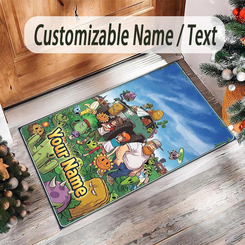 Personalized Crystal Velvet Carpet Custom Name Text,Plants vs. Zombies Anti Slip Area Rug For Home Decoration