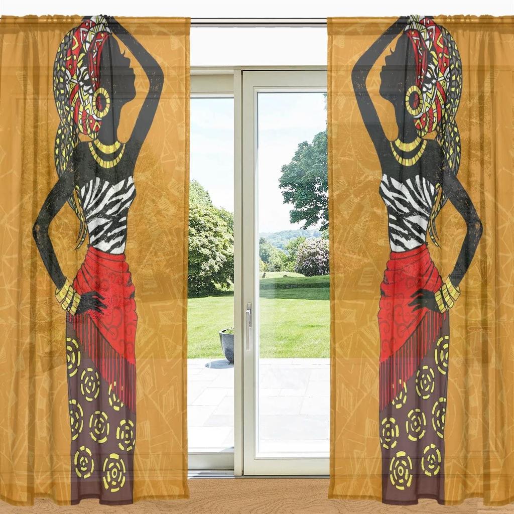 African Woman Window Curtains for Living Room, Bedroom, Kitchen, Home Decor, Children Drapes, Window Treatment Hooks
