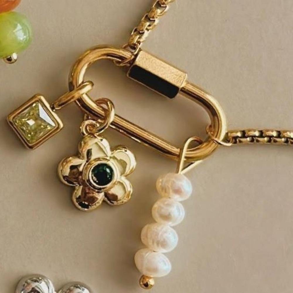 Light Luxury Heart Beaded Necklace Stainless Steel Flower Pendant Necklace  Vacation