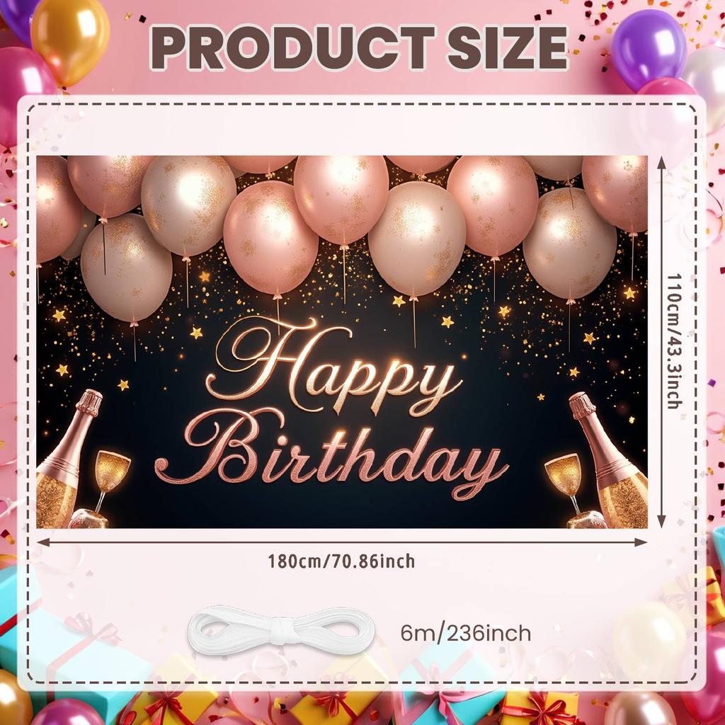 Sparkle Background Champagne Glasses Birthday Display Cheers Display Pink Balloons Party Backdrop For Women's Gathering Festive