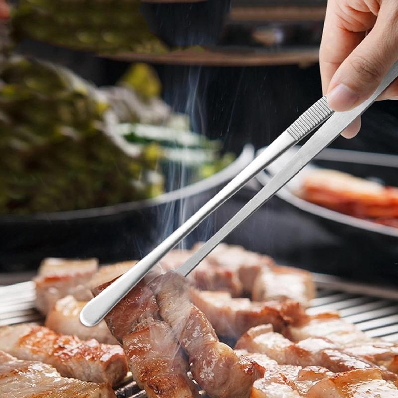 12Inch Stainless Steel Kitchen Tweezer Cooking Tweezer BBQ Steak Bread Salad Baking Tong Extra-Long Cooking Clip Kitchen Tools