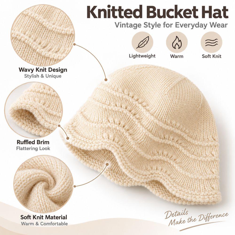 Hollow Out Knitted Bucket Hat Knitted Fisherman Hat Gifts Knit Hat Daily Wear