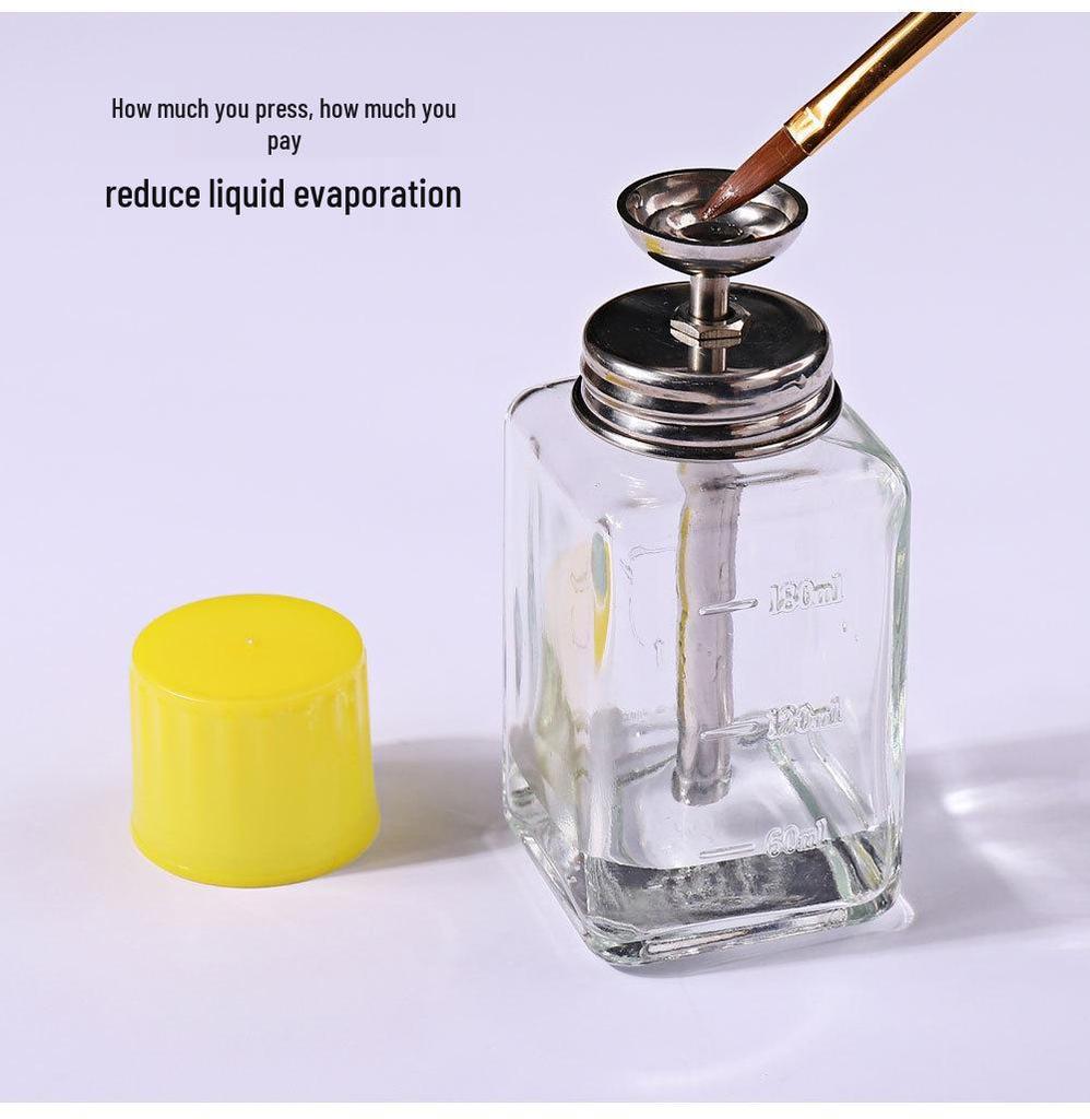 Steel Pump Glass Nail Art Bottle with Scale, Dustproof Cap, Large Mouth, and Anti-Rust Metal Core