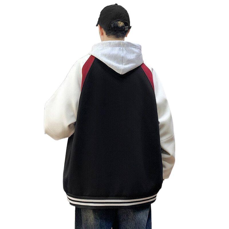 Men's Spring/Fall American Baseball Jacket: Trendy Hong Kong Style for Teens with Round Neck and Stylish Print
