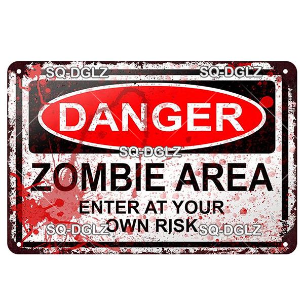 Zombie Dog Metal Sign Vintage Warning Plaque Wall Decor Man Cave Gift