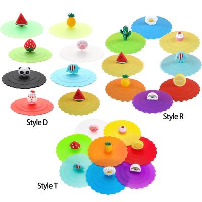 8Pcs Silicone Drink Cup Lids 10cm Creative Round Mug Cover Reusable Anti Dust Cup Covers Cartoon Coffee Mug Lid