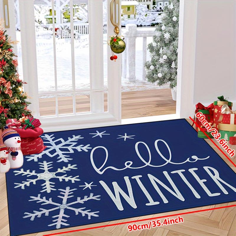 [Winter Schneeflocken Fußmatte] Weihnachten Hallo Winter Fußmatte - Maschinenwaschbar, Rutschfest, Rechteckige Polyester Willkommensmatte -