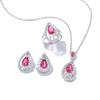 Water Drop Three-Piece Set, Red Gemstone Ring Earrings, Water Drop Necklace Set, In Stock.