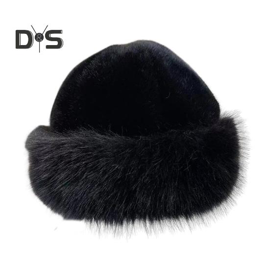 Women Winter Hat Thick Plush Faux Fur Heat Retention Windproof Mongolia Style Bucket Hat Solid Color Outdoor Cycling Skiing Panama Cap