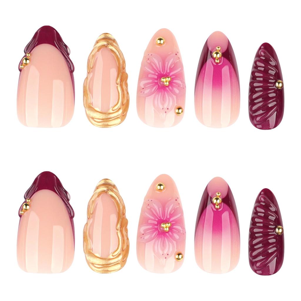 3D Floral Gradient French Nail Art Tips - Stylish Wearable Fake Nails