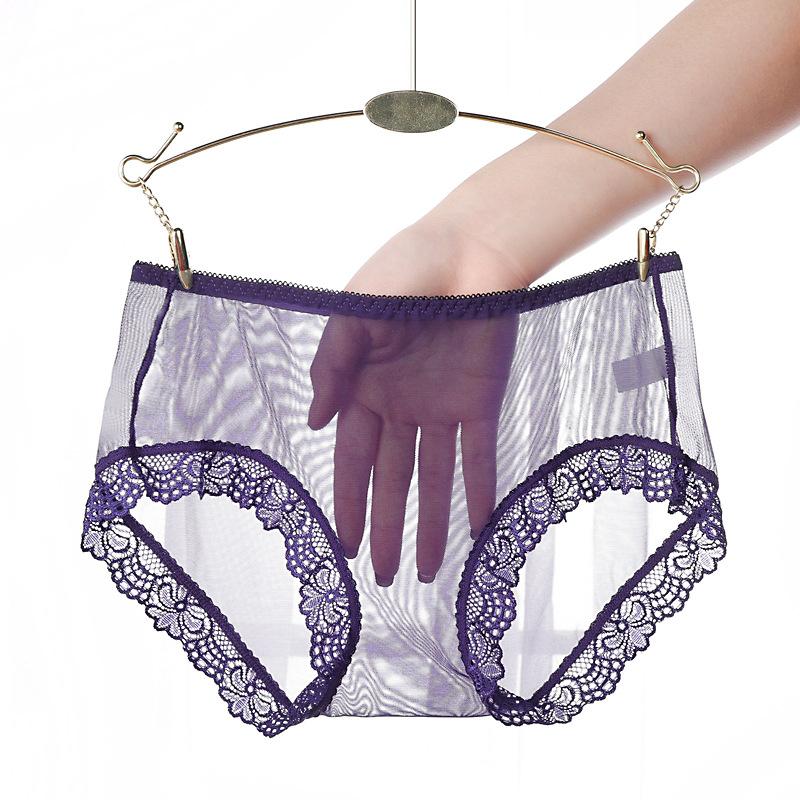 Plussize Ladies Summer Sexy Lace Mesh Full Transparent One-piece Non-mark Middle Waist Triangle Briefs