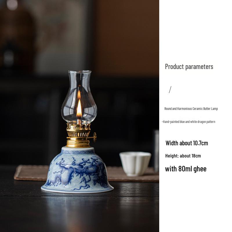 Retro Chinese Ceramic Kerosene Butter Lamp - Nostalgic Indoor Decor