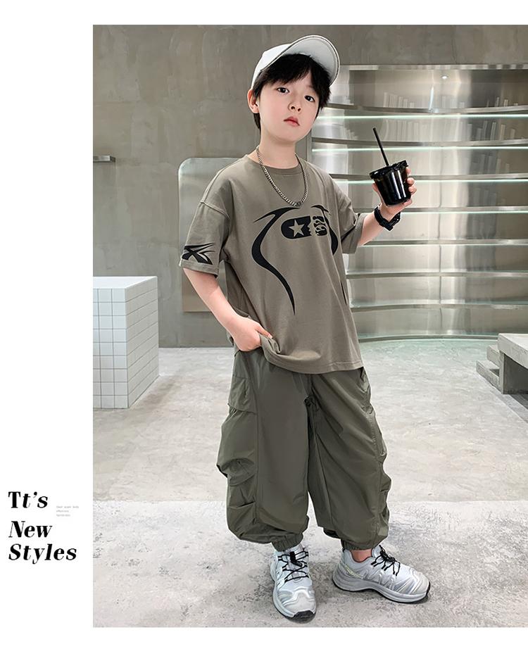 Boys' Summer Set 2026 New Children's Summer Dress, Medium and Large Children's Handsome and Fashionable Short sleeved Pants, Boys' Clothes Trendy