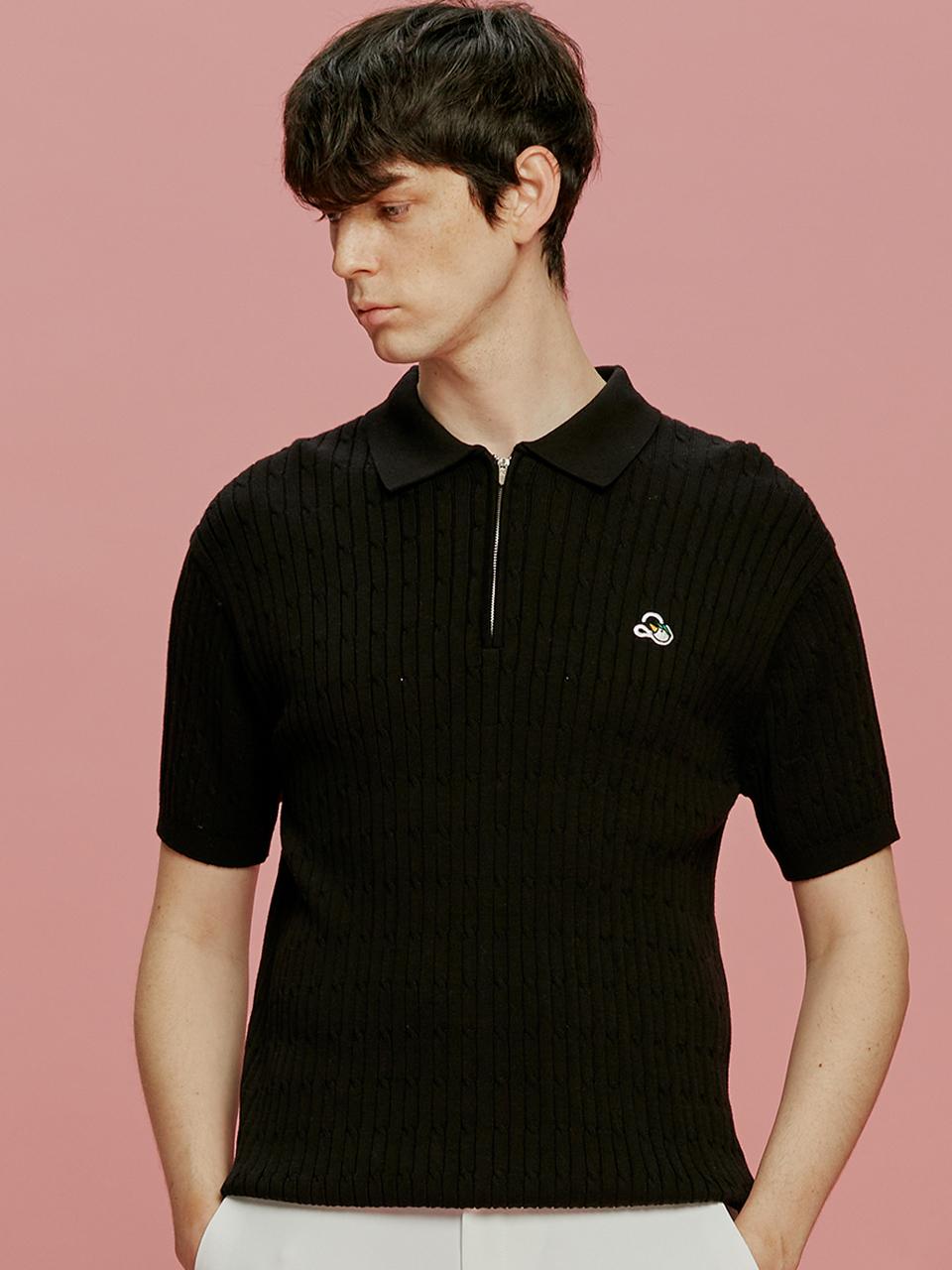Twenis Hall Cable Half-Zip Knit [Black] Black/100