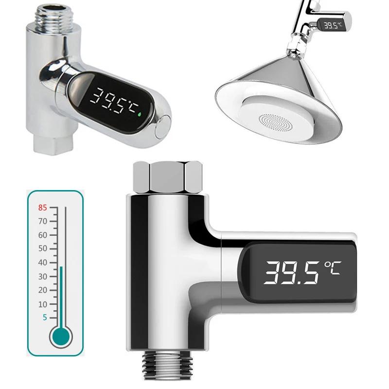 Water Thermometer LED Display Bathing Temperature Meter Shower Water Temperature Monitor 5-85℃ Flow Self-powered Bathroom Tools