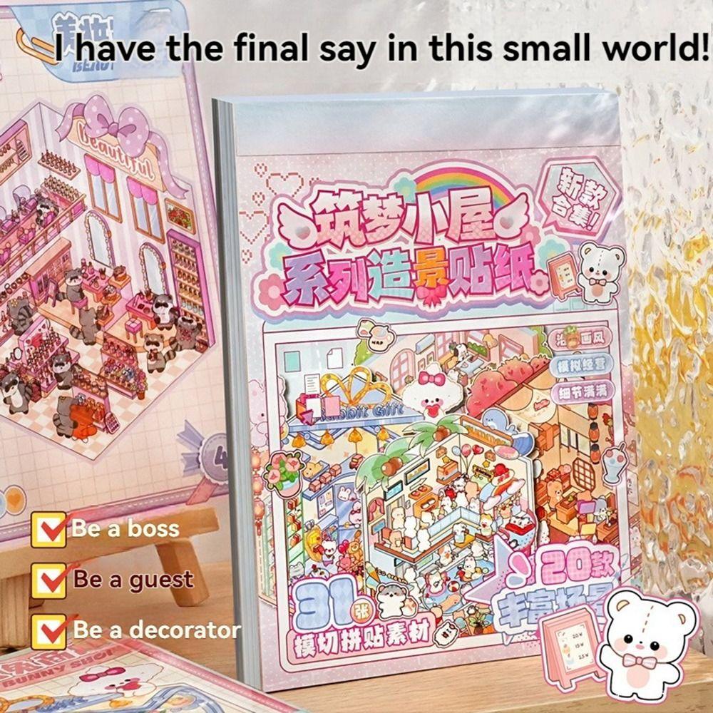 DIY 3D Stickers Scene Set Cartoon Cottage Scene Decorative Decals Journal