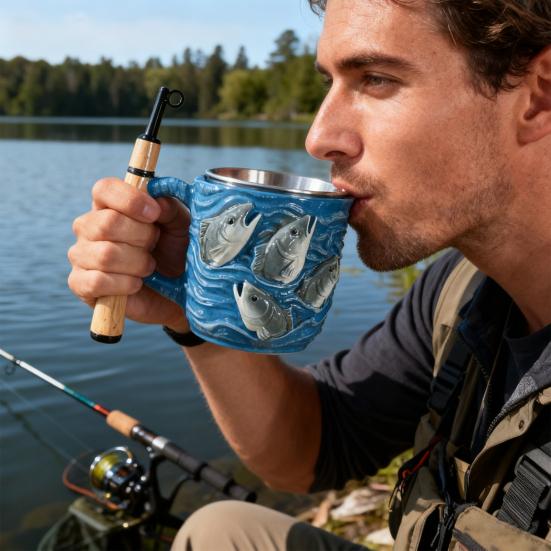 Tazza a Tema Pesca con Manico a Forma di Canna Design Creativo Canna da Pesca Tazza da Tè Caffè Versatile Articolo da Bere Regalo per Pescatori Papà P