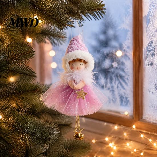 Small Decorative Keepsakes Christmas Angel Hanging Ornaments, Tulle Dress Doll Pendant Pastel Holiday Home Decor with Bell for Xmas Tree Wedding Party