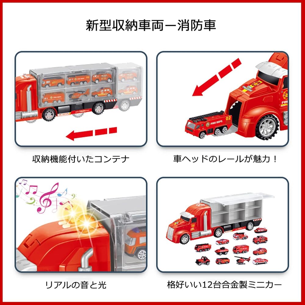 Carecoly Fire Truck Vehicle Set with Storage Truck, Alloy Mini Cars, Fire Map, Toy for Boys and Girls, Ages 6 and Up
