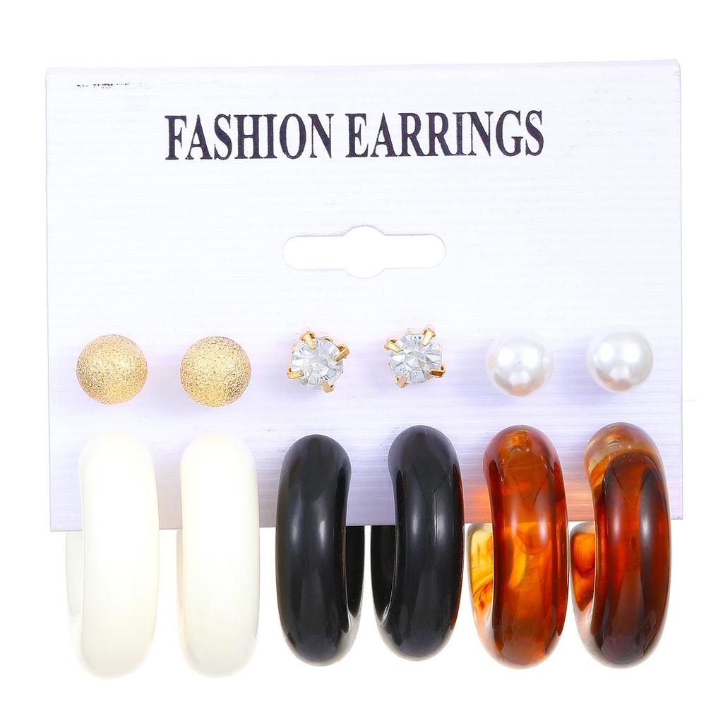 European & American Pattern Print Earrings: Colorful Resin Hoop & Stud Set - 6-Piece Pack