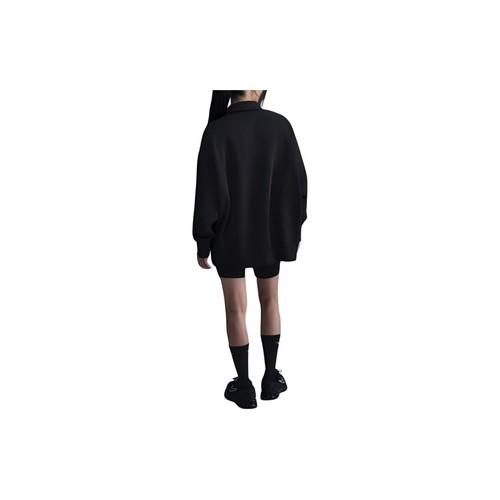 Nike Brand Logo Pattern Polo Collar Long Sleeve Sweatshirt for Women in Black