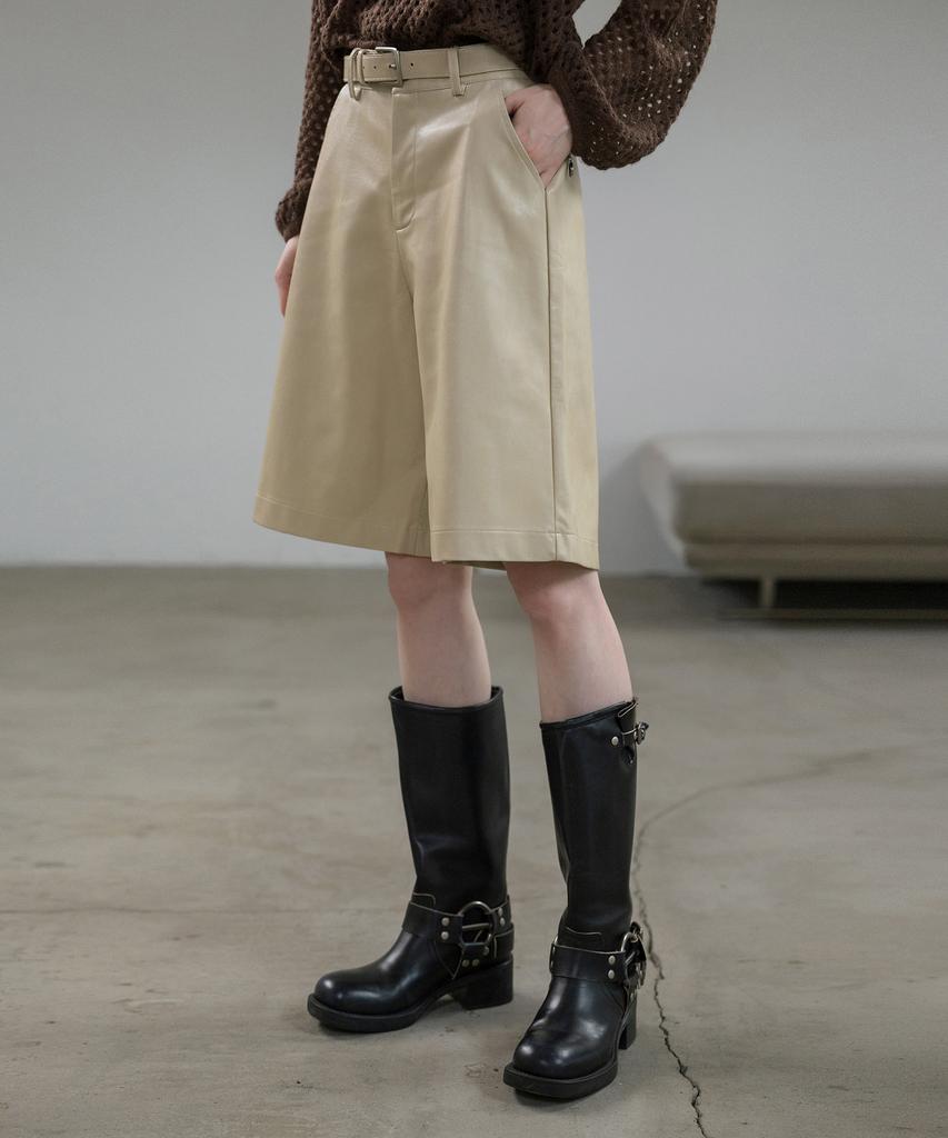 HYFVE Leather Bermuda Belted Pants