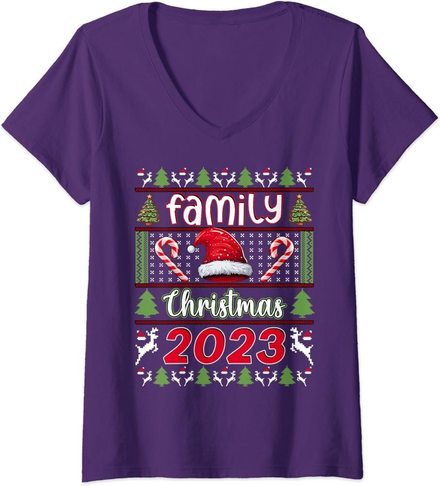 Family Christmas 2023 Matching Family Ugly Christmas Ladies' V-Neck Tshirt
