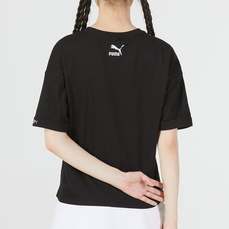 Puma Logo Letter Pattern Printed American Vintage Crew Neck Casual T-Shirt Women T-Shirt Black 536730-01