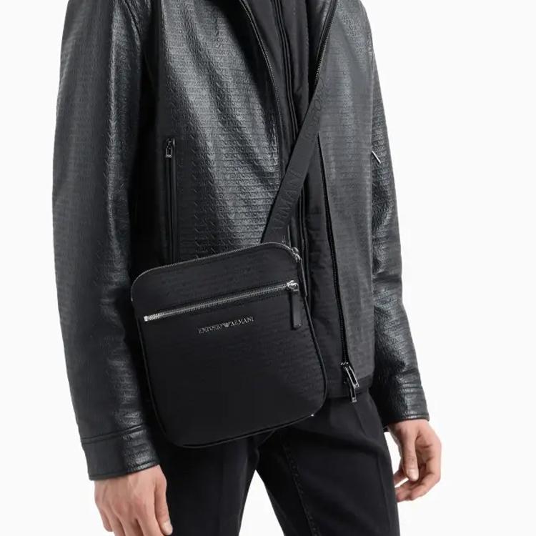 Emporio Armani Logo Zip Closure Nylon Shoulder Crossbody Bag Men Bags Black Y4M425-YQ76E-81073