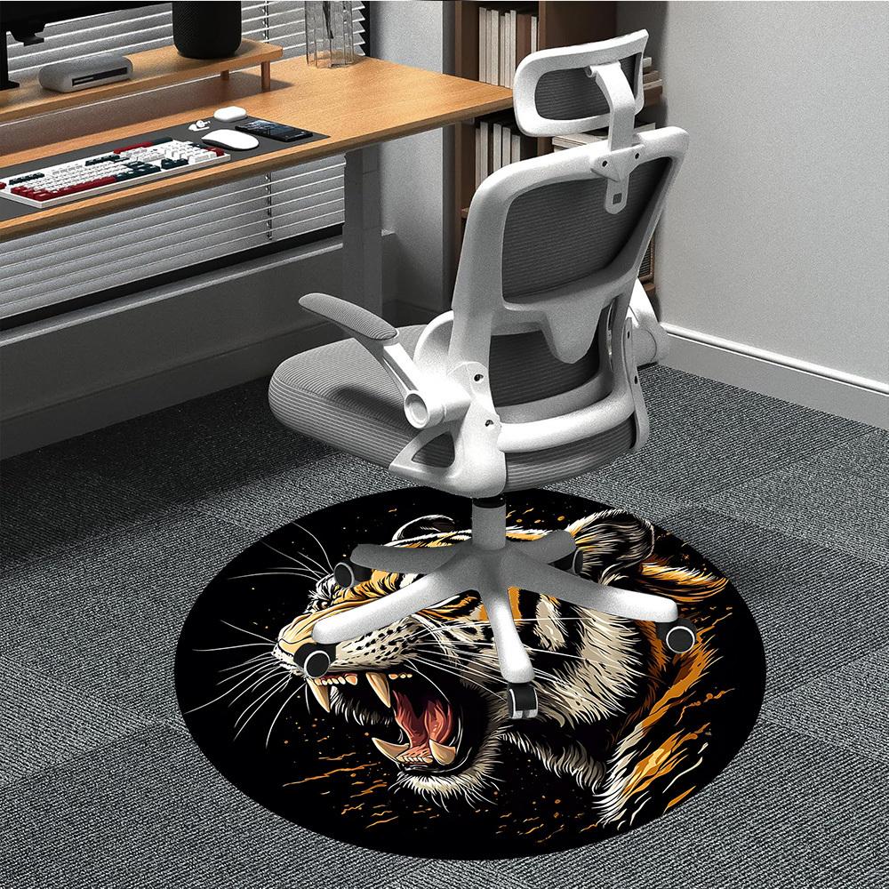 1pc Tiger Roar Print Carpet, Round Non Slip Durable Large Size Office Carpet, Suitable for Office