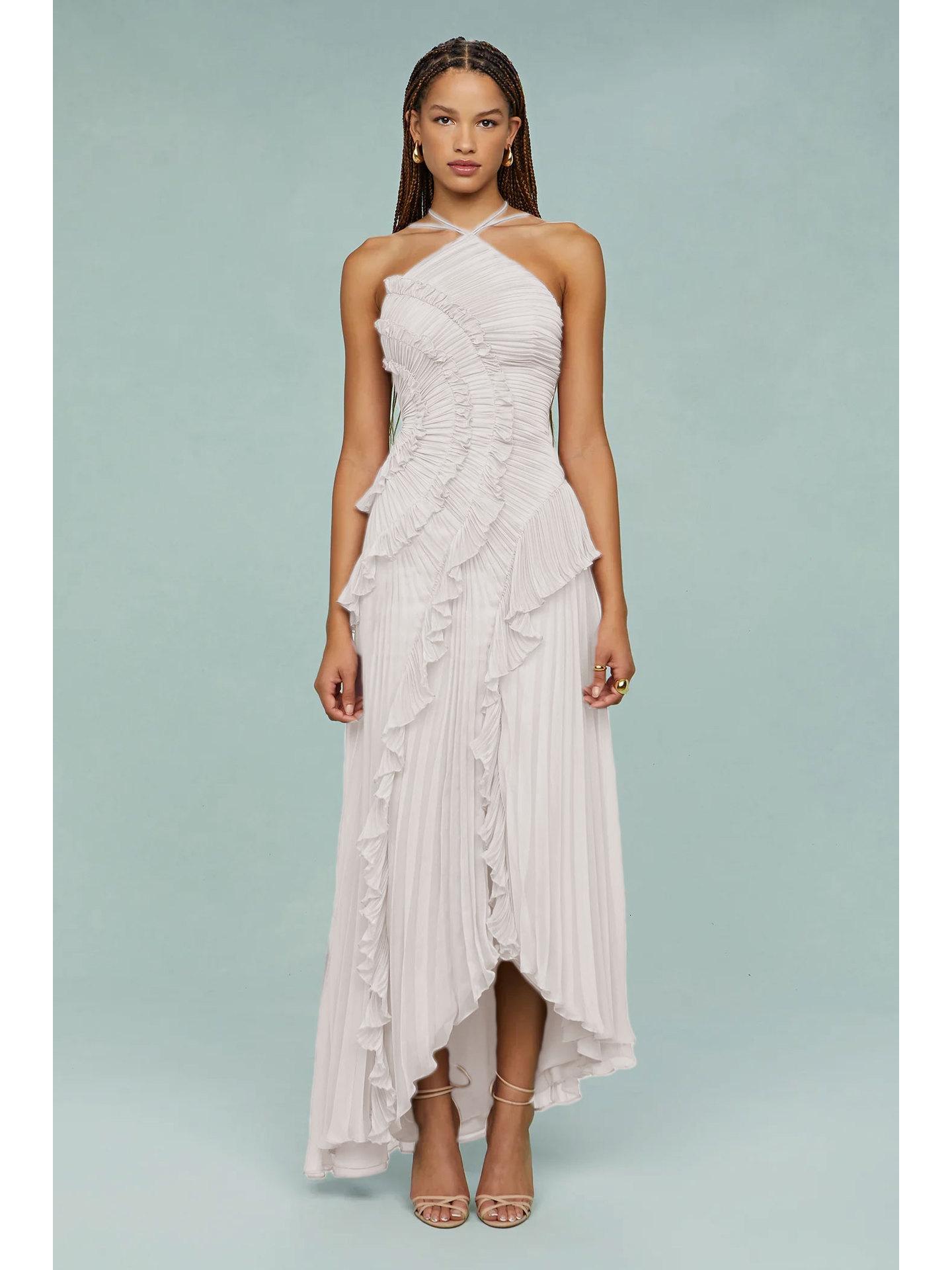 Ruffled Edge Slimming Dress with Skirt Length XS