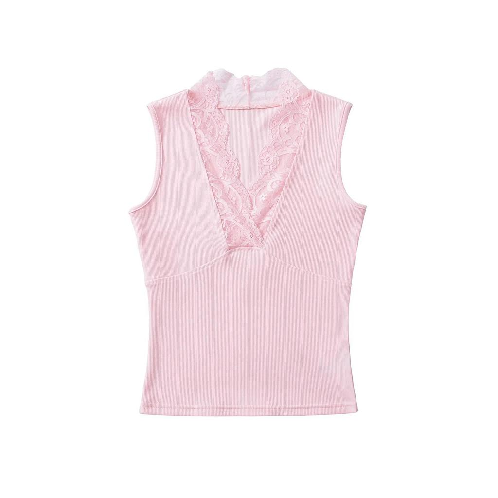 Lace V-Neck Ribbed Cotton Camisole: High-Elastic Slimming Tank for Spring/Summer 2025