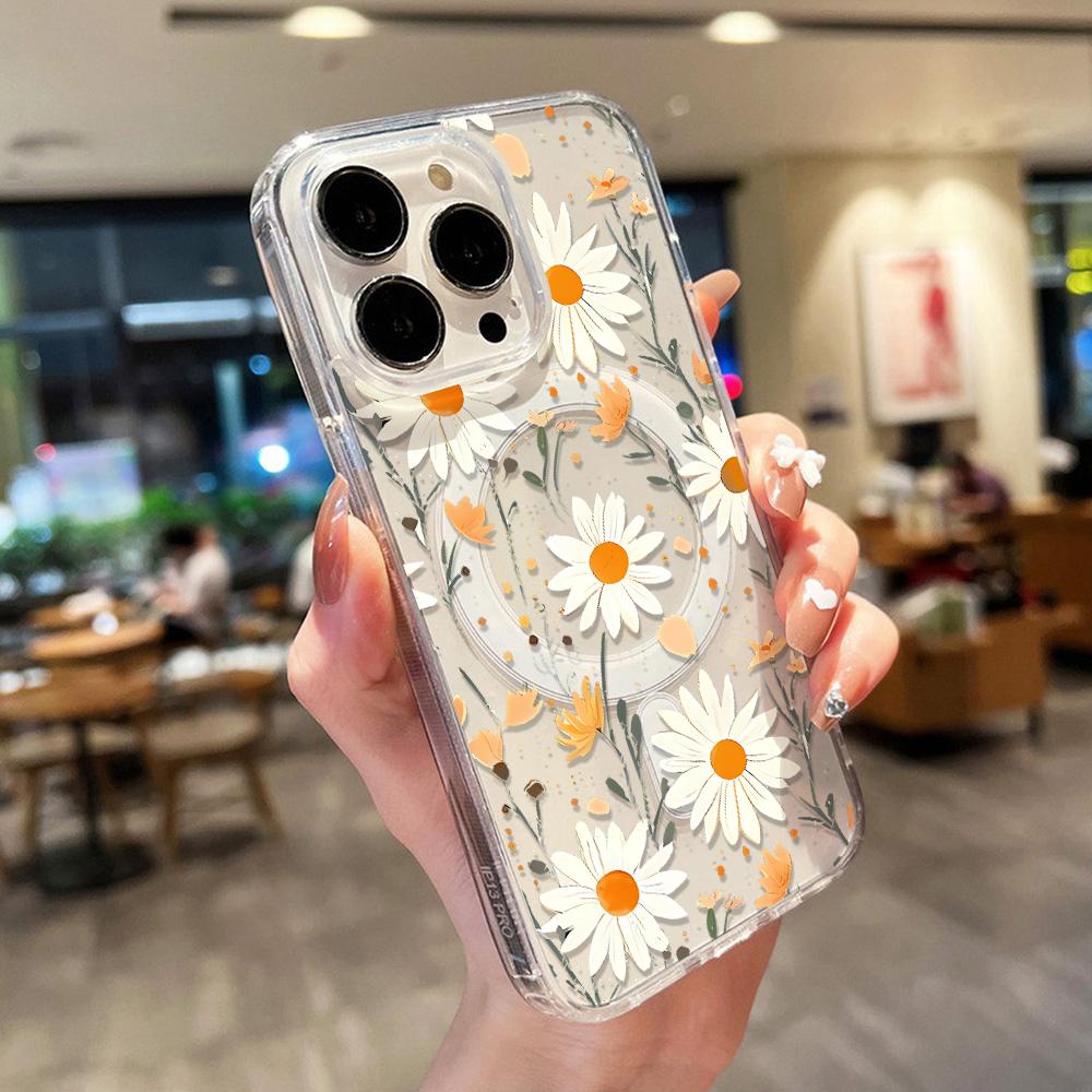 Pink Flower Clear Phone Case For Samsung A56 5G A55 A16 A54 A35 A25 A36 A26 A06 S25 Ultra S23 S24 FE For Magsafe Magnetic Cover