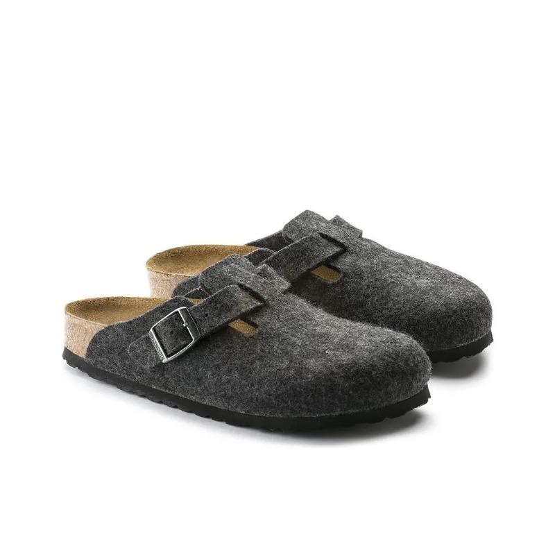 Birkenstock Unisex Leather Soft Comfort Thick Sole Metal Buckle Closed Toe Clogs Slate Gray Narrow Fit 0160373 43