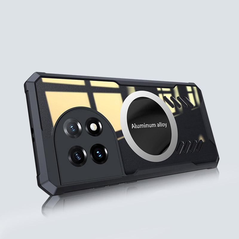 

For OnePlus 11 5G Graphene Heat Dissipation Phone Case Cooling Transparent Cover with Car Mount Metal Sheet Black