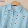 ZANZEA Women Casual Turn Down Collar Loose Floral Print Short Sleeve Blouse
