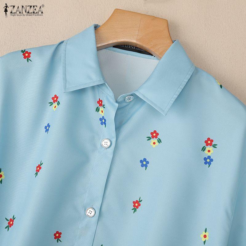 ZANZEA Women Casual Turn Down Collar Loose Floral Print Short Sleeve Blouse